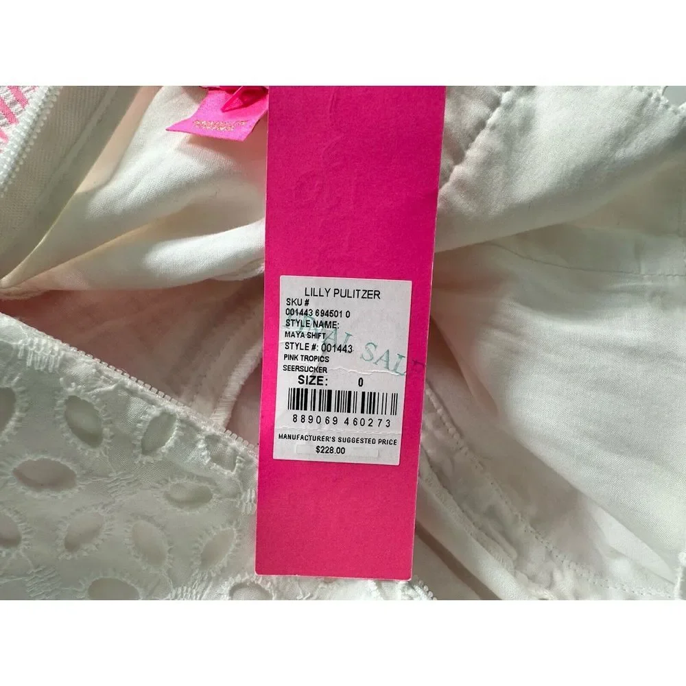 Lilly Pulitzer Maya Shift Dress White & Pink‎ Seersucker Size 0 NEW - Picture 9 of 12
